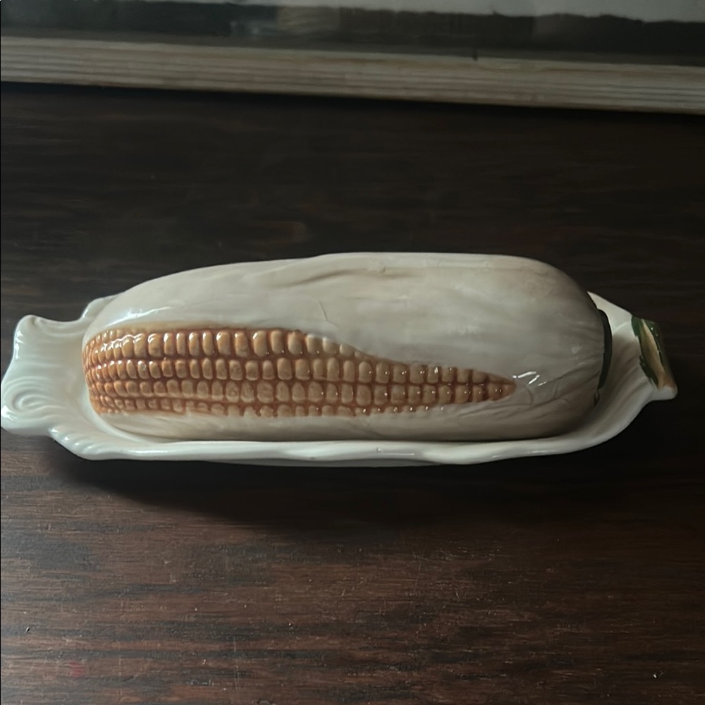 Hand Crafted Ceramic Corn Dish - Cream and Brown